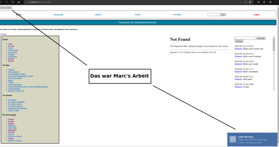 Warnungen im Admin Tool bevor man ausgeloggt wird.