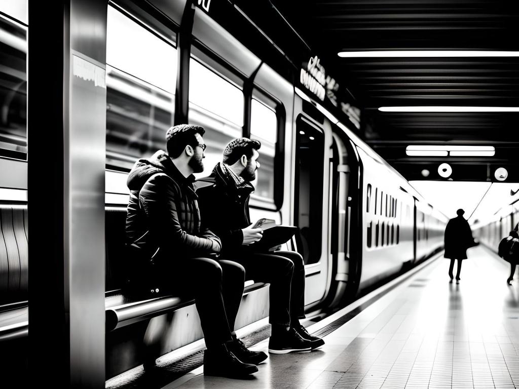 Zwei Leute reden an einem Bahnhof